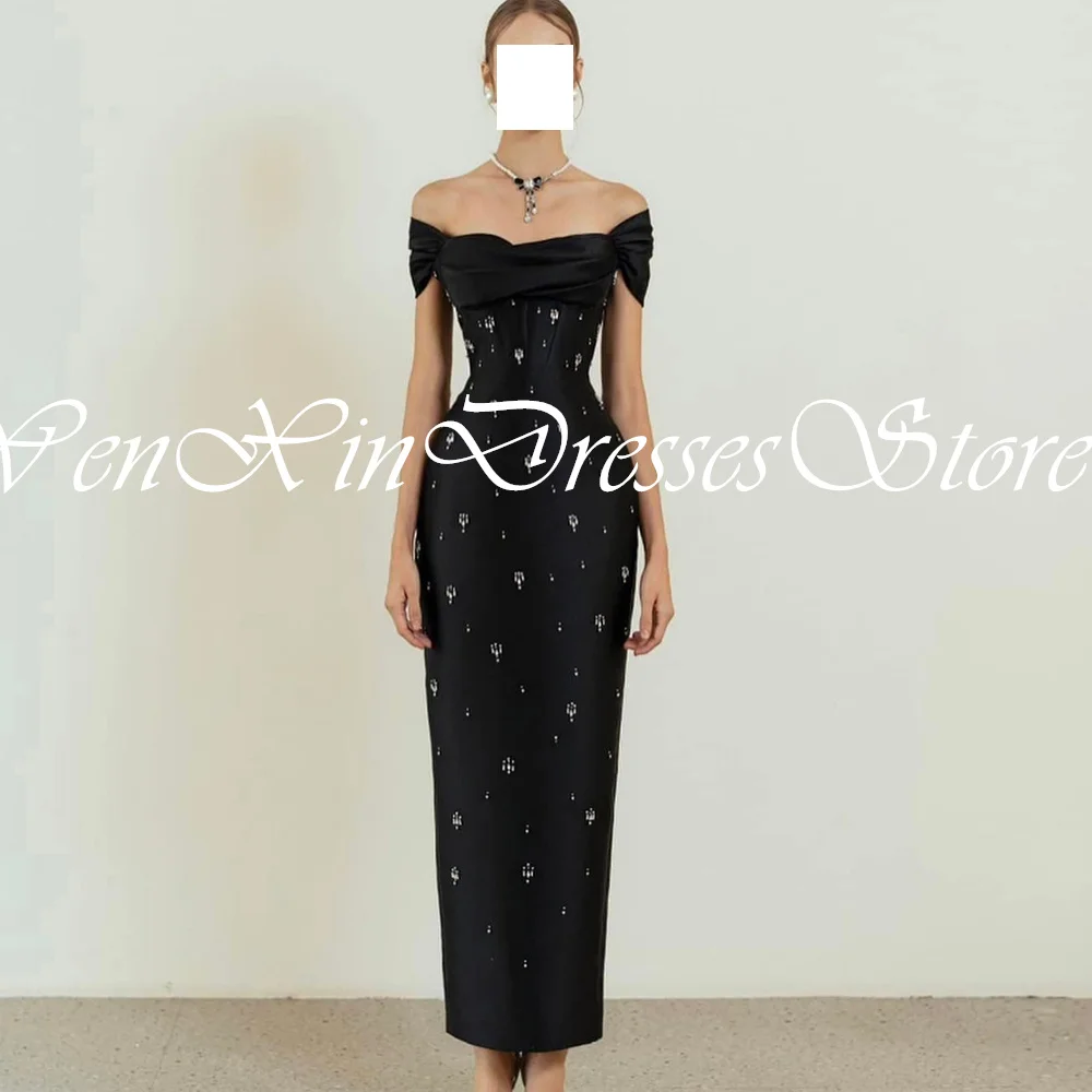 Elegant Party Dresses Woman 2024 Off The Shoulder Straight Boat Neck Ankle Length Appliques Sleeveless Dresses For Formal