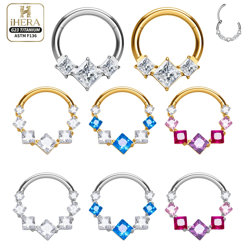 Round Hinged Segment ASTM F136 Titanium Bling Sparkly Cubic Zirconia Nose Ear Cartilage Lobe Septum Piercing Hoop Ring
