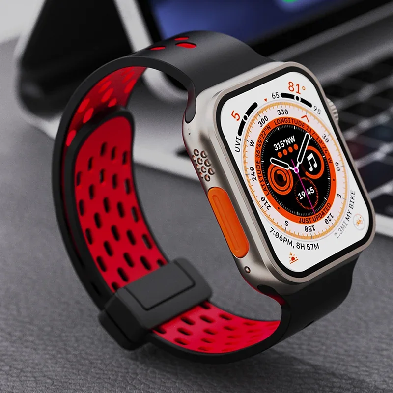 Correa magnética para Apple Watch Ultra 2, pulsera de silicona de 49mm para iWatch Series 8 se 7 6 5 44mm 45mm 41mm 40mm 42mm 38mm