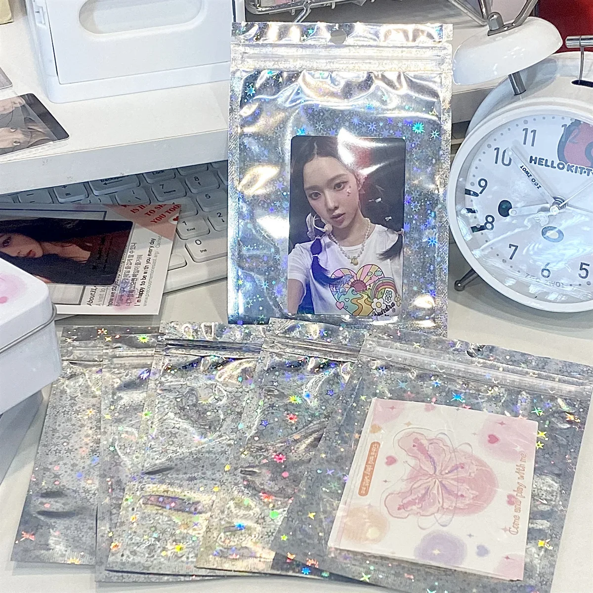 MINKYS ins Silvery Star 50pcs/pack Kpop Toploader Card Photocard Storage Bag Idol Photo Cards Protective Case Stationery