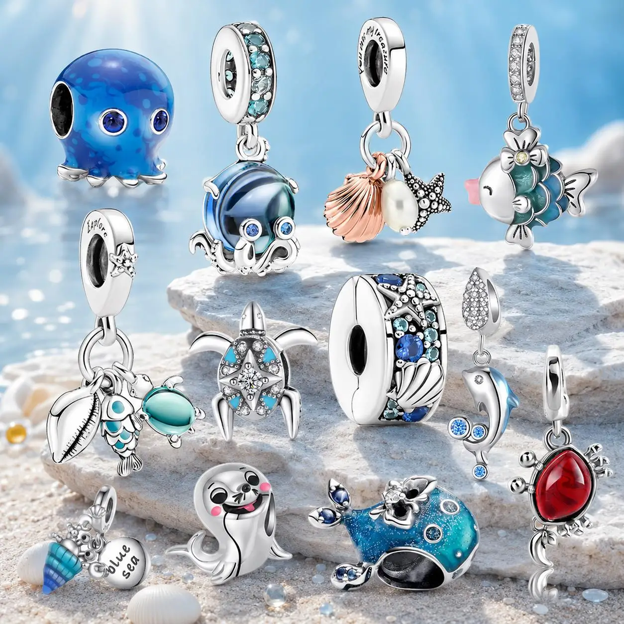 

Charms 925 Sterling Silver Cute Marine Animal Friends Series Pendants Fit Original Bracelet Women DIY Fine Birthday Jewelry Gift