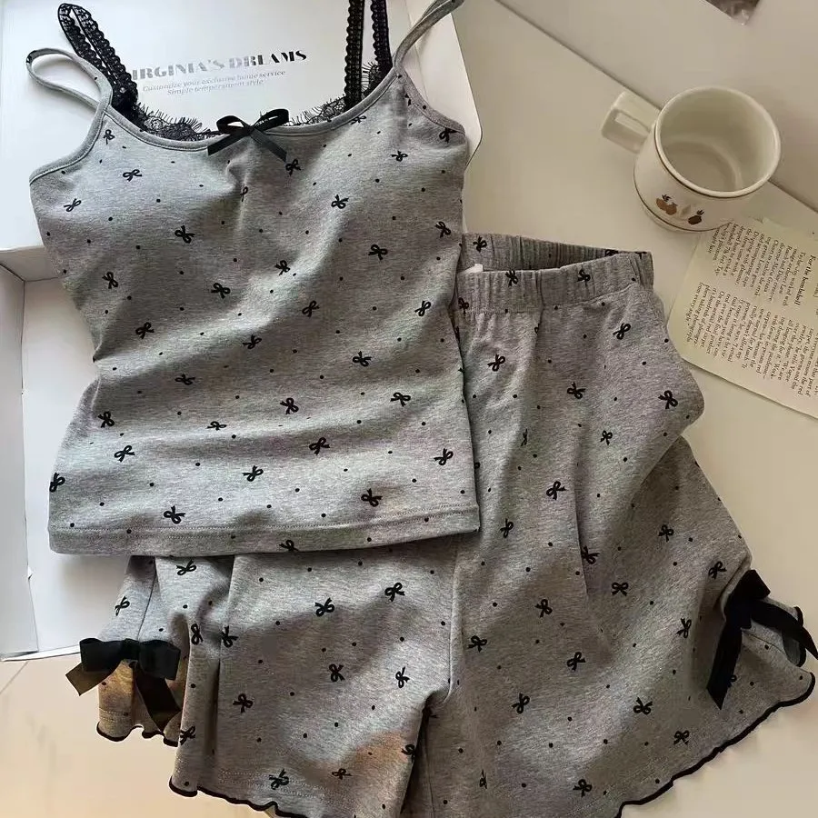 

Girls Suspender Pajamas Women's Summer 2025 New Pure Bow Lace Set