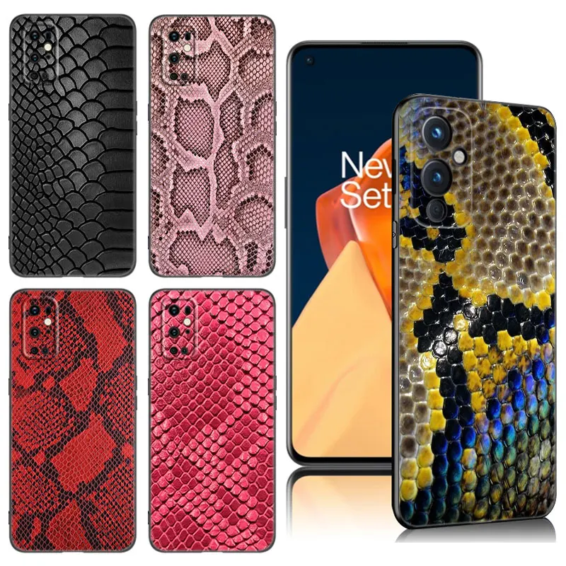 Python Snake Pattern Phone Case For OnePlus 9 10 ACE 2V Pro 9RT 10T 10R 11R Nord CE 2 3 Lite N10 N20 N30 5G Black Silicone Cover