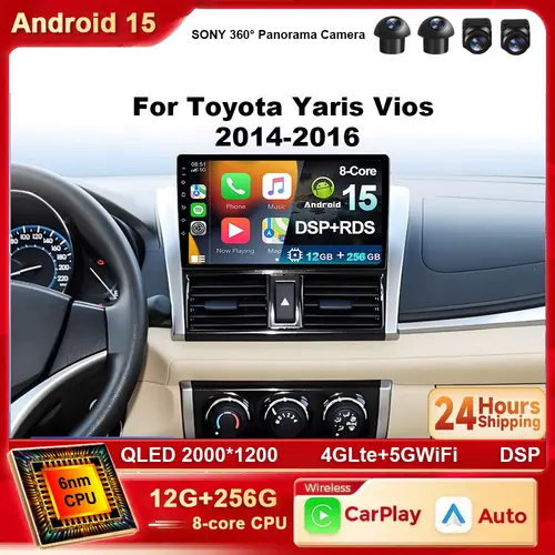 Android 15 Radio de coche reproductor Multimedia de vídeo 10 ''para TOYOTA VIOS YARIS 2014 - 2016 navegación GPS WiFi Bluetooth luces de botón