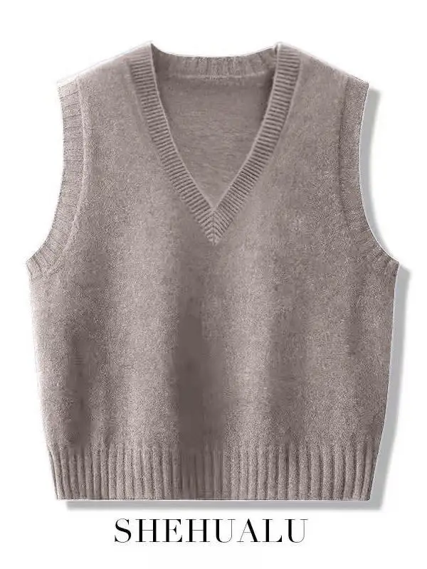 Women's V-Neck Knitted Vest Fashionable Base Layer Tank Top Inner Wear Warmth Comfortable Fit Regular Length  Color