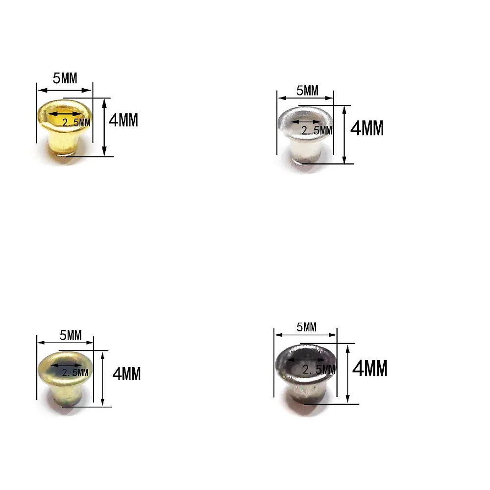 200 Piezas de Ojales de Latón de 4 Colores para Fabricación de Bolsos, Redondos Planos de Colores Mixtos, 0.5x0.4cm, Agujero: 2.5mm, 50 Piezas/Estilo