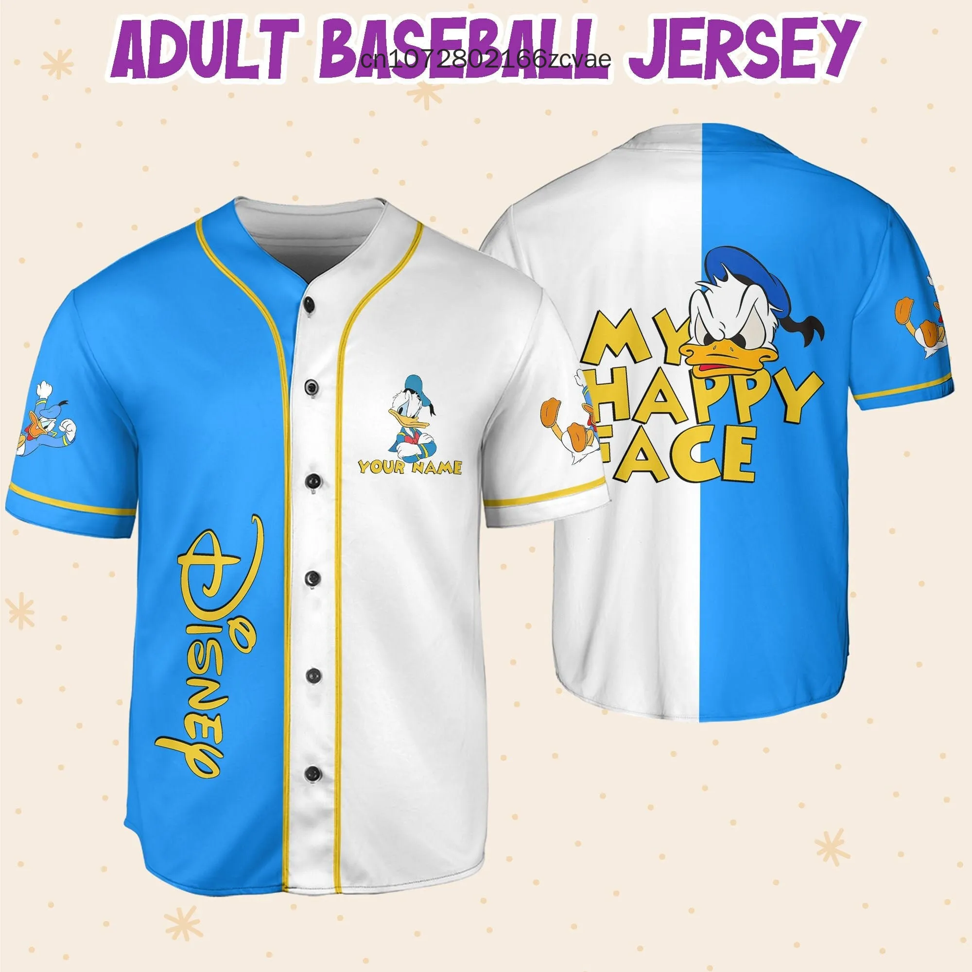 Disney Donald Duck Blue and Black Jersey Custom Baseball Jersey Cartoon Print Jersey Men\'s and Women\'s Children\'s Shirt