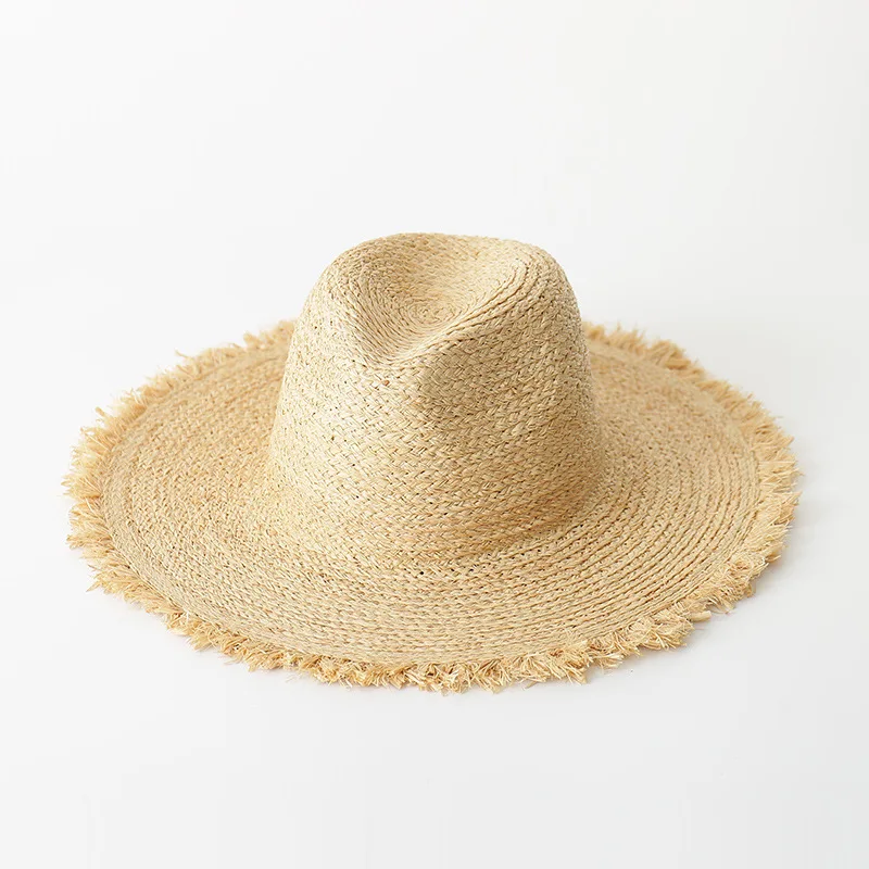 

X310 Adult Straw Raffia Hat New Polished Lafite Grass Jazz Cap Straw Hat Outdoor Sun Beach Cap Sunshade Tourism Panama Hat