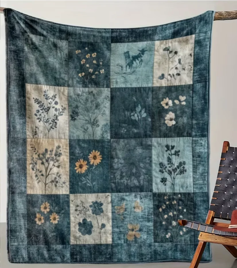 Eine Flanelldecke mit kariertem Blumenmuster, warm und geeignet für Sofabetten, Sofas, Autos, Büros, Campingausflüge, Geschenkdecken.