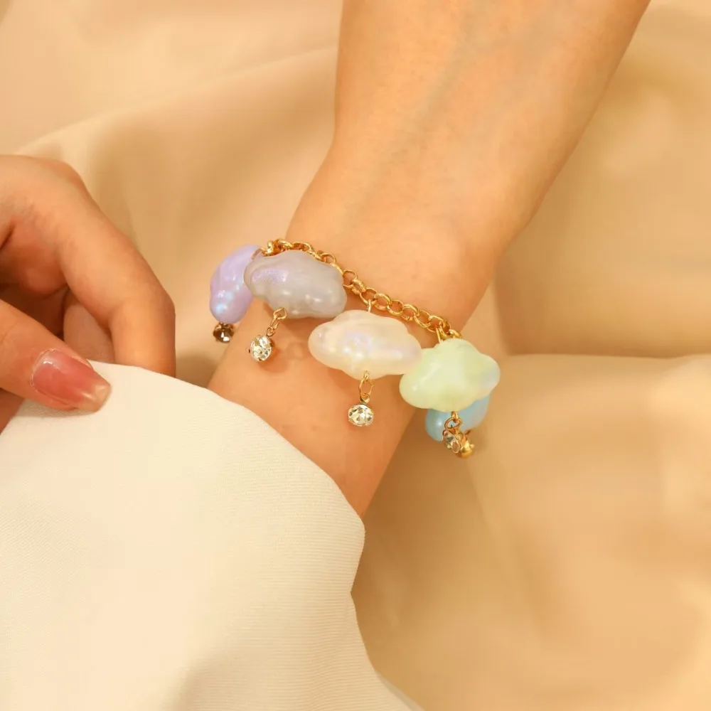 Cute Funny Candy Colorful Resin Stereo Clouds Tassels Crystal Pendant Bracelet for Women Friendship Jewelry Accessories Gifts