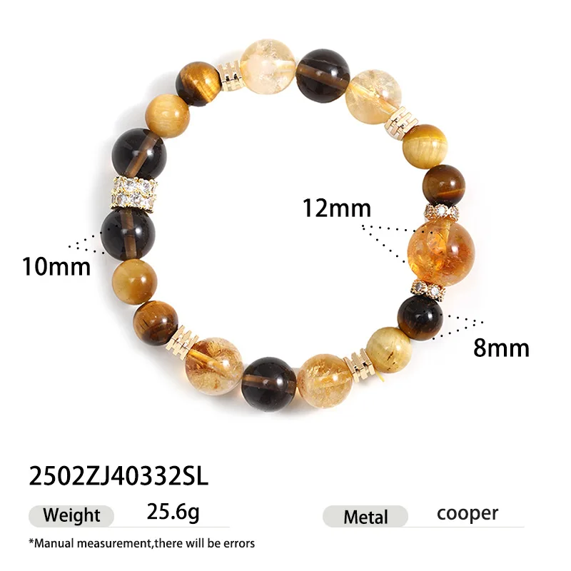 Fortune Career Crystal Multi Gemstone Bracelet Yellow Citrine Golden Rutilated Quartz Tiger Eye Obsidian Lucky Charm Gifts