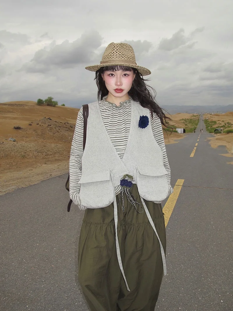 

Повседневный свободный жилет оверсайз из серии Purple Mountain, с дизайном в горном стиле, из грубого льняного материала, универсальный женский модный топ