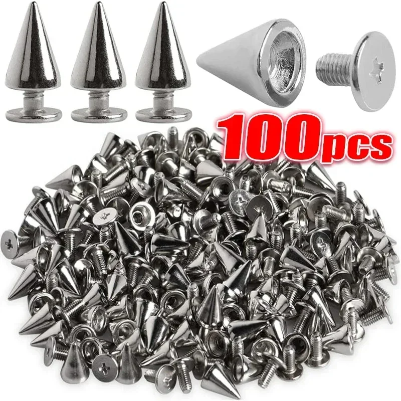 10-100pcs Punk Rivet Screw Back Studs and Spikes Kit Silver Cone Stud Leather Craft Collar Bracelet Cone DIY Clothes Accessories