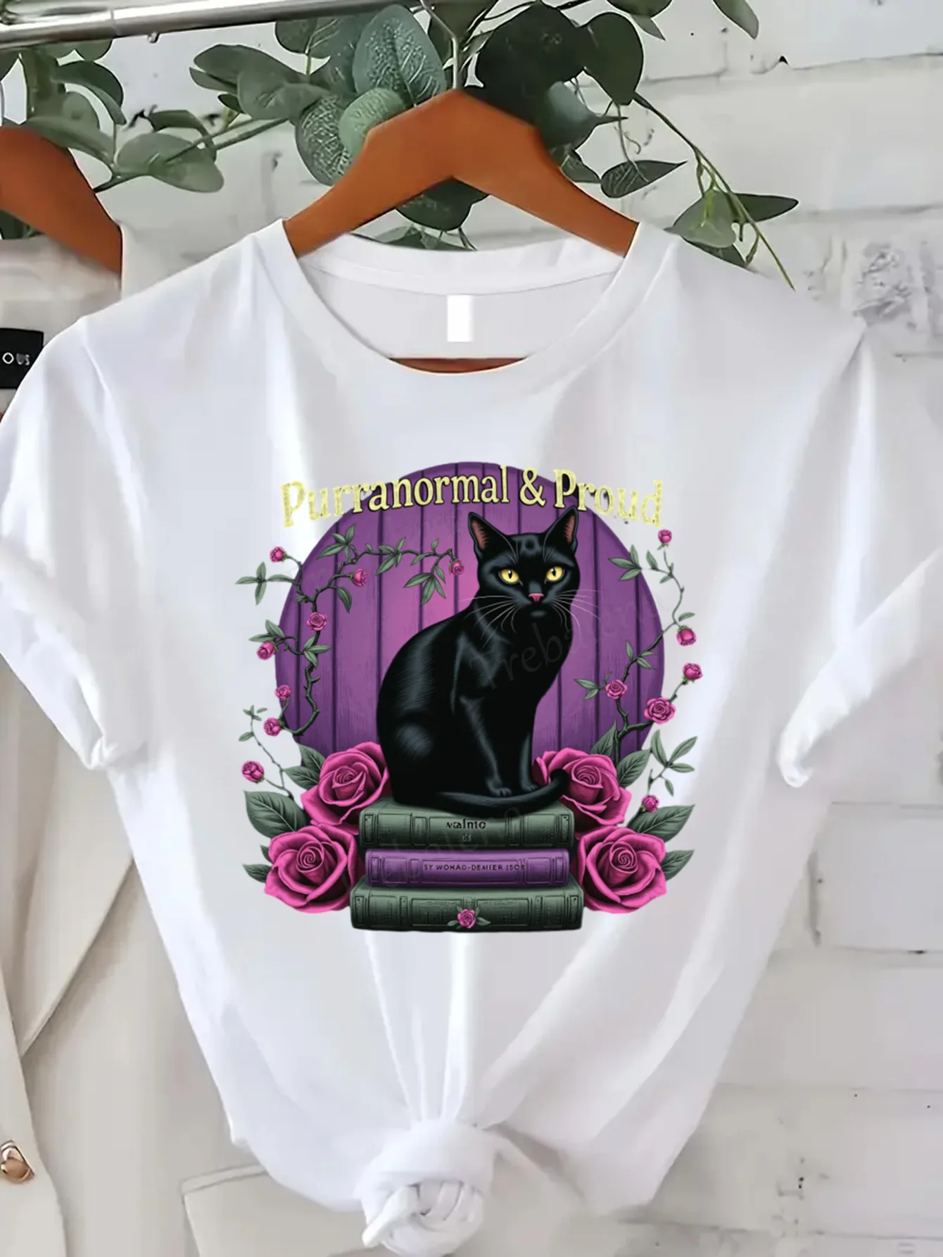

Round Neck T-shirt Purranormal & Proud Black Cat Gothic T-Shirt for Women Plus Size Short Sleeve Tee Fashion Casual Top