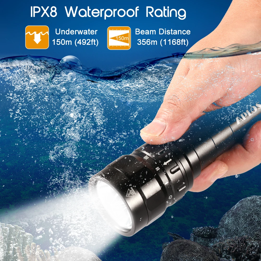 APLOS AP60 6000lm Diving Flashlight 6XP-L2 26650 Scuba Dive Light, IPX8 Waterproof Underwater 150m Professional LED Torch 랜턴