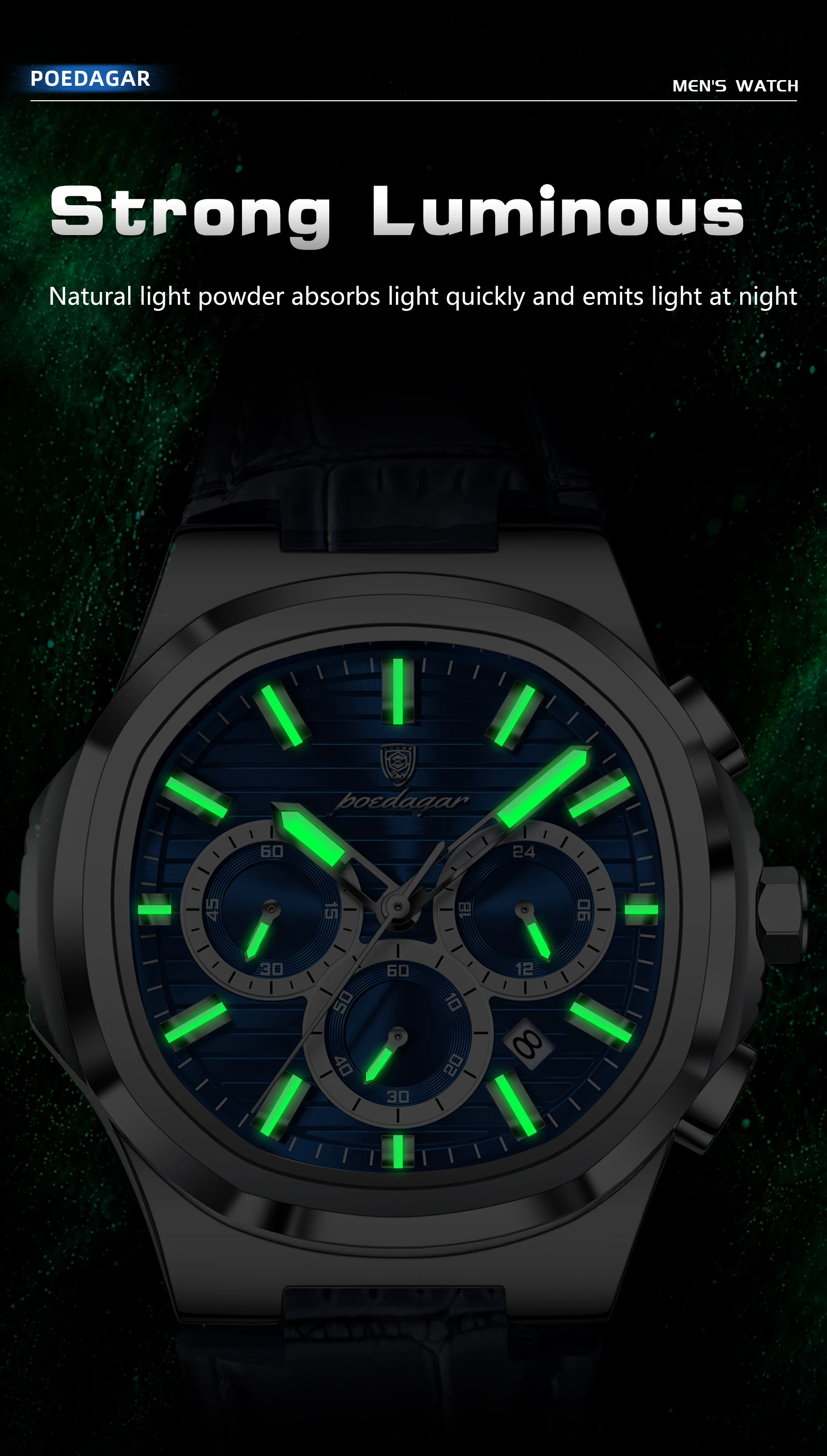 POEDAGAR Business-Herrenuhr Leder Wasserdicht Leuchtend Sport Herrenuhr Datum Chronograph Quarz Mode Herrenuhren Reloj – Detail 11