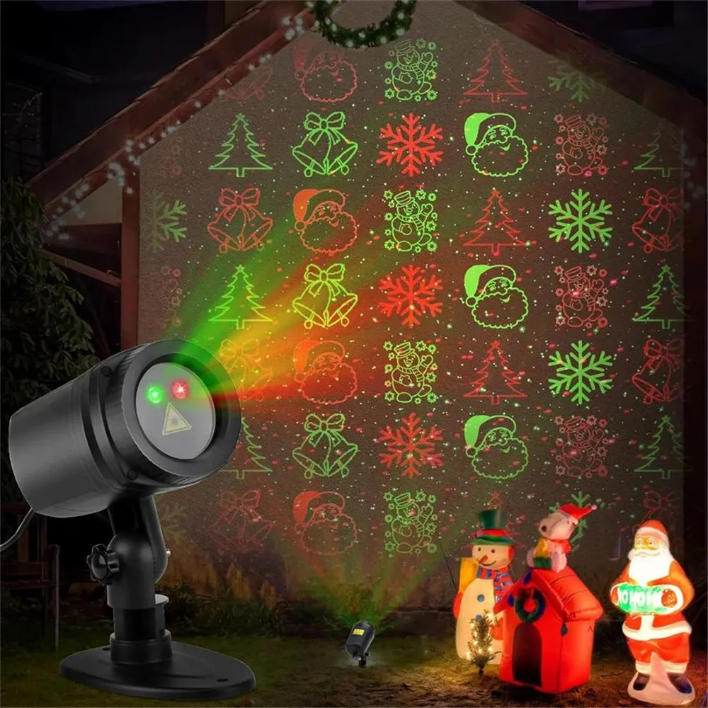 

12 Patterns Christmas Laser Projector Lights Outdoor Red and Green Christmas Laser Lights Show for House Garden Holiday Decor