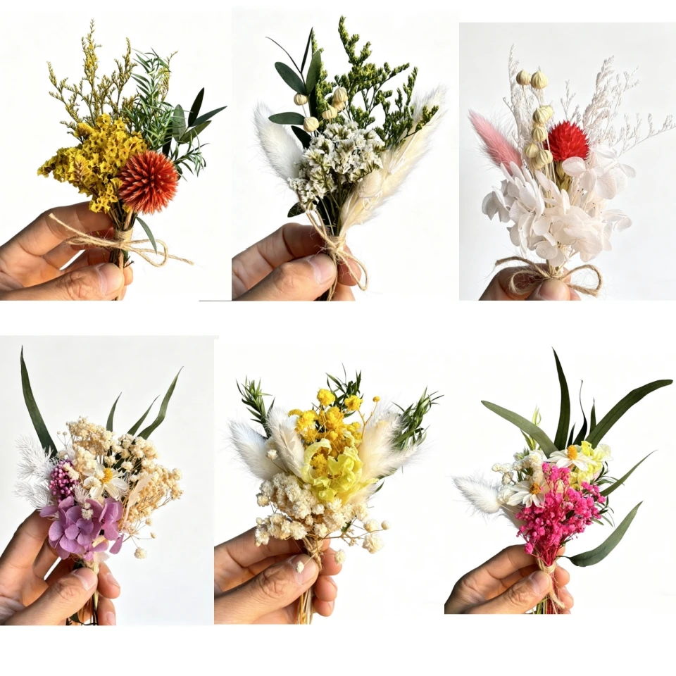 6개 미니 프리저브드 플라워 부케, 신랑 코사지, 웨딩 - Dried Flower Bunch 리뷰 및 가격