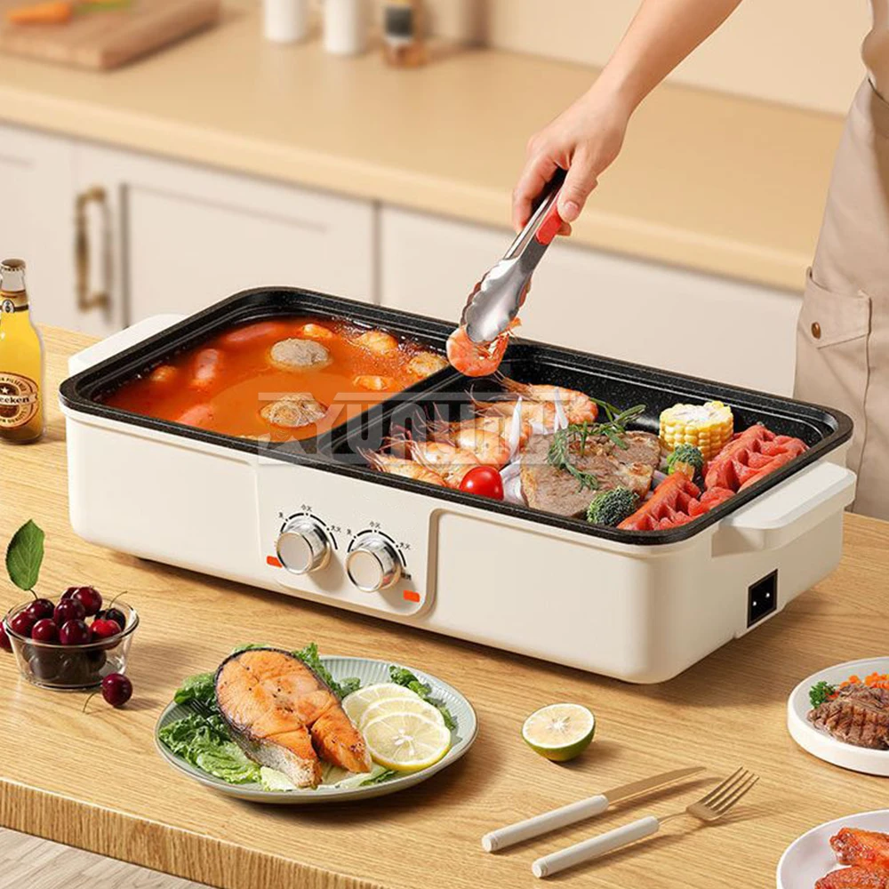 Máquina de Parrilla y Olla Eléctrica para el Hogar, Parrilla Eléctrica, Olla de Cocción, Máquina de Barbacoa, Plancha