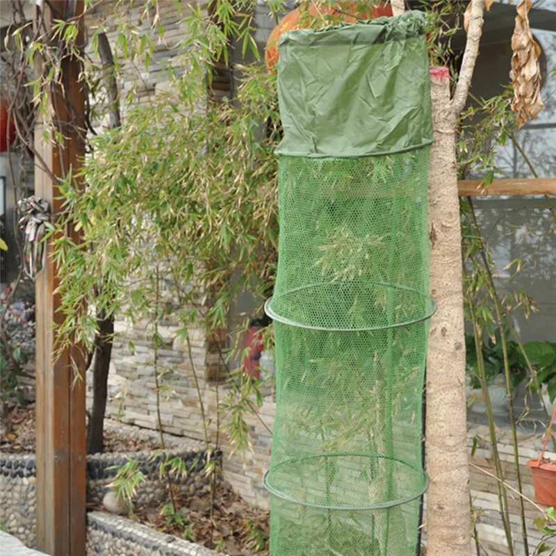 

HOES-2X 5-слойная складная рыболовная корзина, рыболовная клетка в сети, чтобы сохранить живую рыбу в воде, рыбалка с большим отверстием