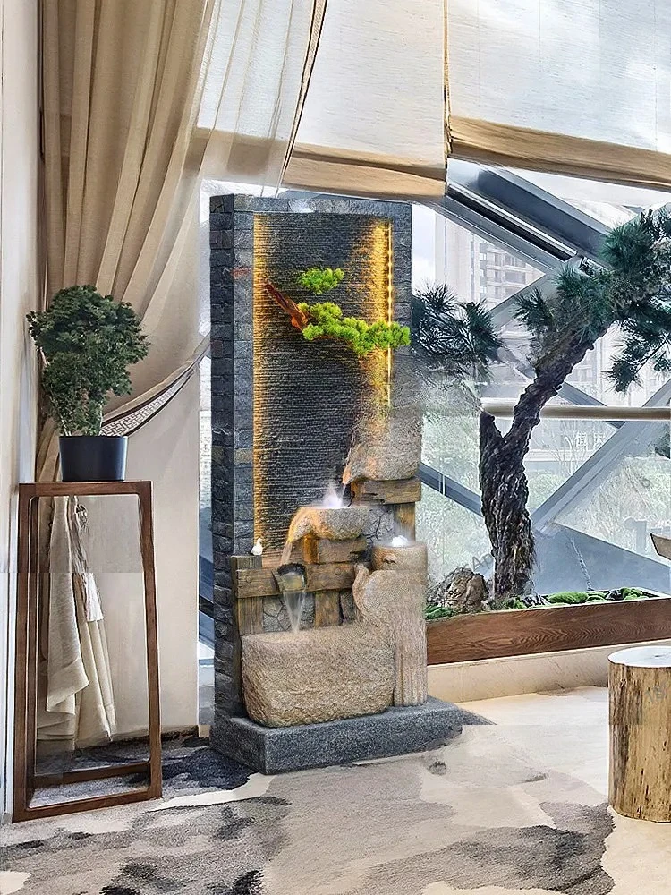 Water curtain wall, screen, flowing water ornament, circulating water, Chinese club set to attract wealth