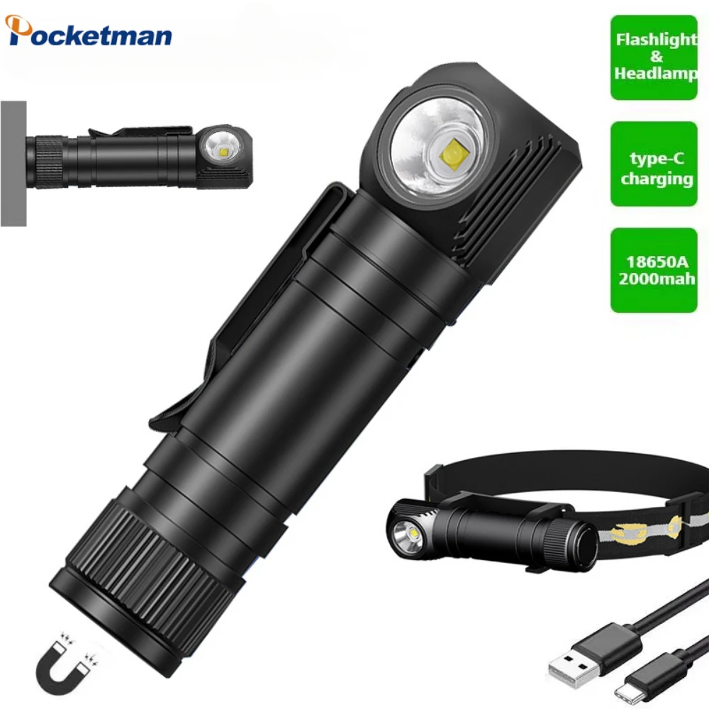 

2in1 LED Flashlight Headlight Magnetic USB Rechargeable Torch Repair Work Light Portable Camping Fishing Light Outdoor Lighting