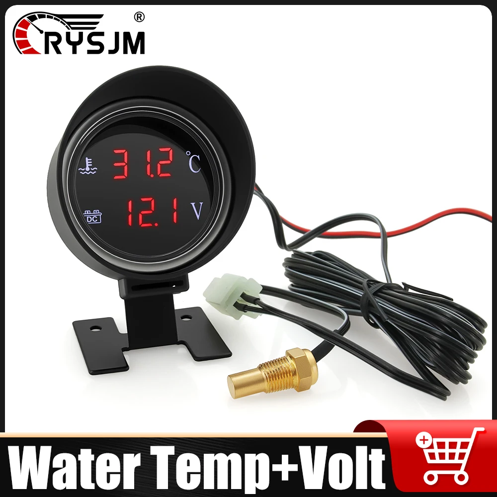 

12V24V 2 In 1 Round Digital Water Temp Gauge + Voltmeter Voltage Meter For Car Truck Boat Temperature Sensor + Gauge With Alarm