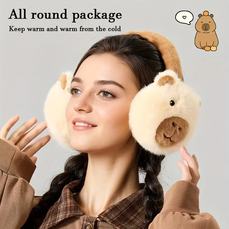 أغطية أذن مريحة من القطيفة كابيبارا للنساء - تصميم كرتوني لطيف، أغطية أذن قابلة للطي ودافئة، إكسسوار شتوي مثالي #2