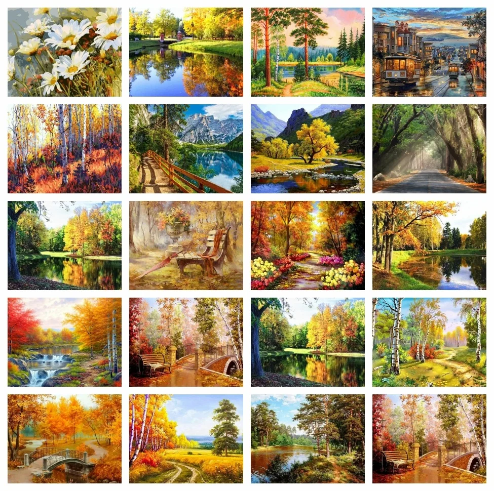 AZQSD Paint By Numbers For Adults Autumn Landscape Diy Acrylic Drawing On Canvas Forest Scenery Home Decor 40X50cm Handpainted