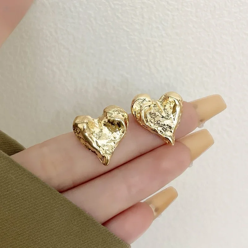 

S925 Silver Needle Heart Earrings Korean Fashion Irregular Earrings for Women Trendy Jewelry Accessories