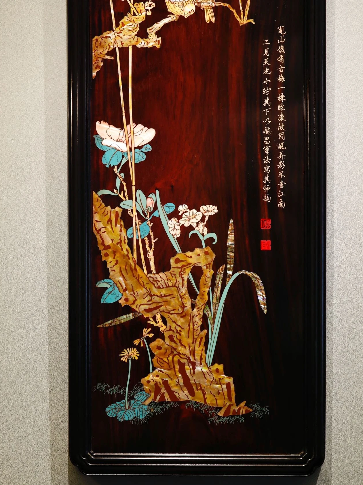 Tela pendurada pintura de varanda, mogno decorativo estudo, madrepérola artesanato, sala de estar, novo estilo chinês