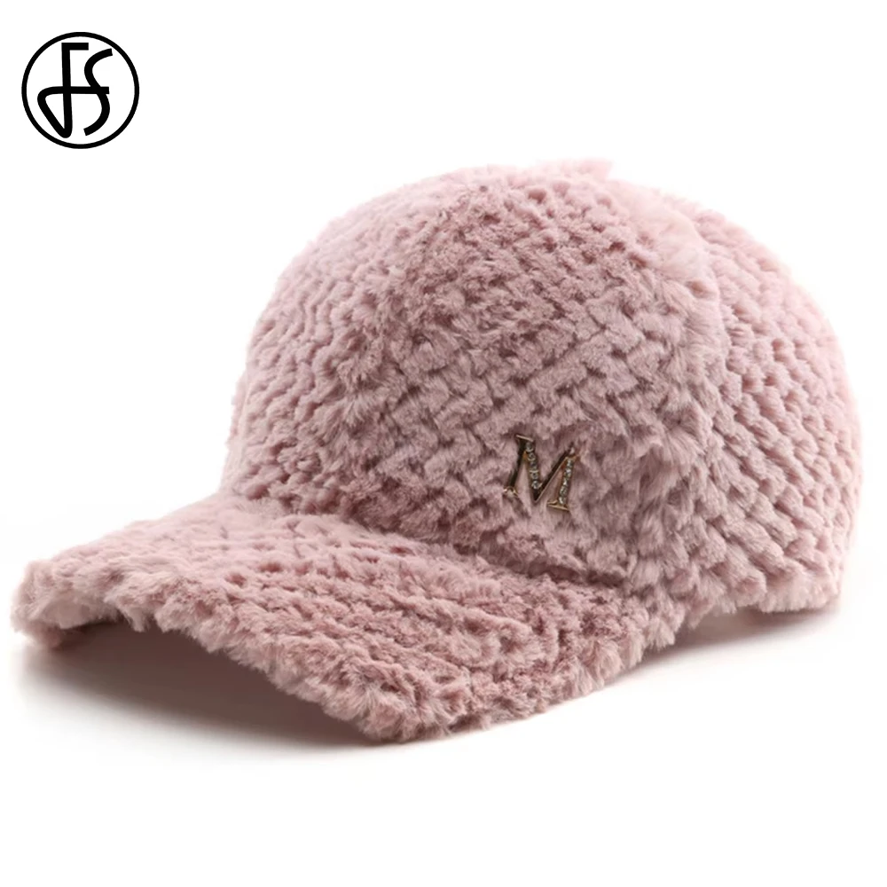 FS Outdoor Windproof Warm Baseball Cap For Men Women Trend Street Lamb Wool Winter Caps Pink Plush Trucker Hat Gorras Hombre