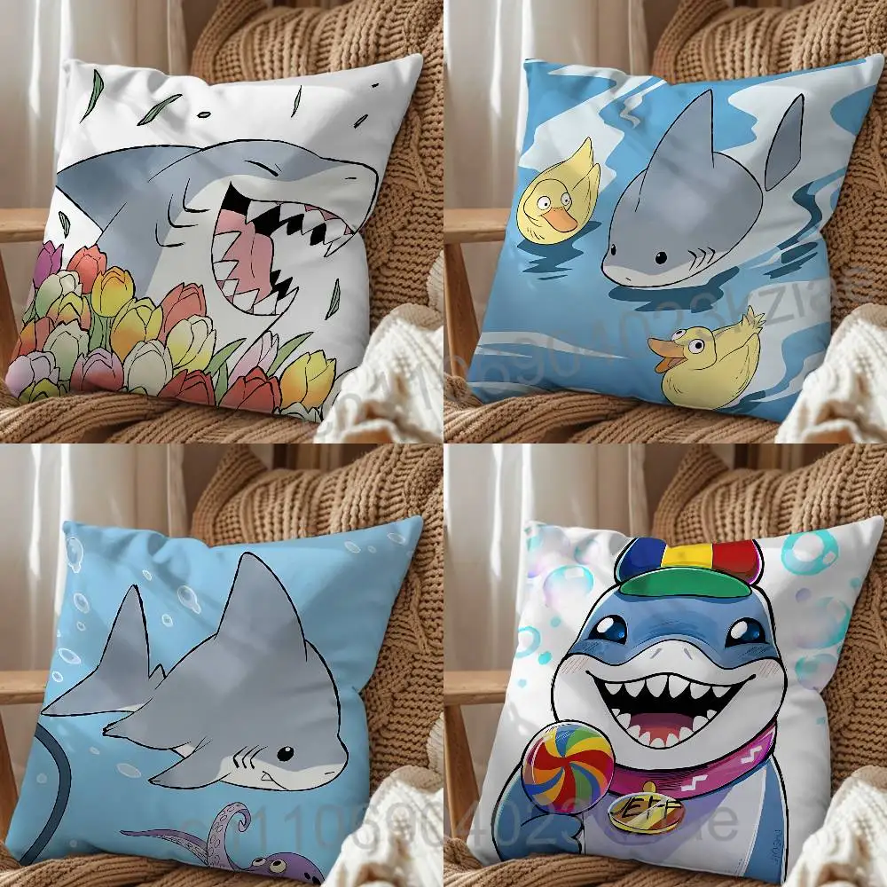 Cartoon zoo Shark Jeff land Pillow Case Anti-dustmite Pillowcase Invisible zipper silky short plush Sofa cushion cover