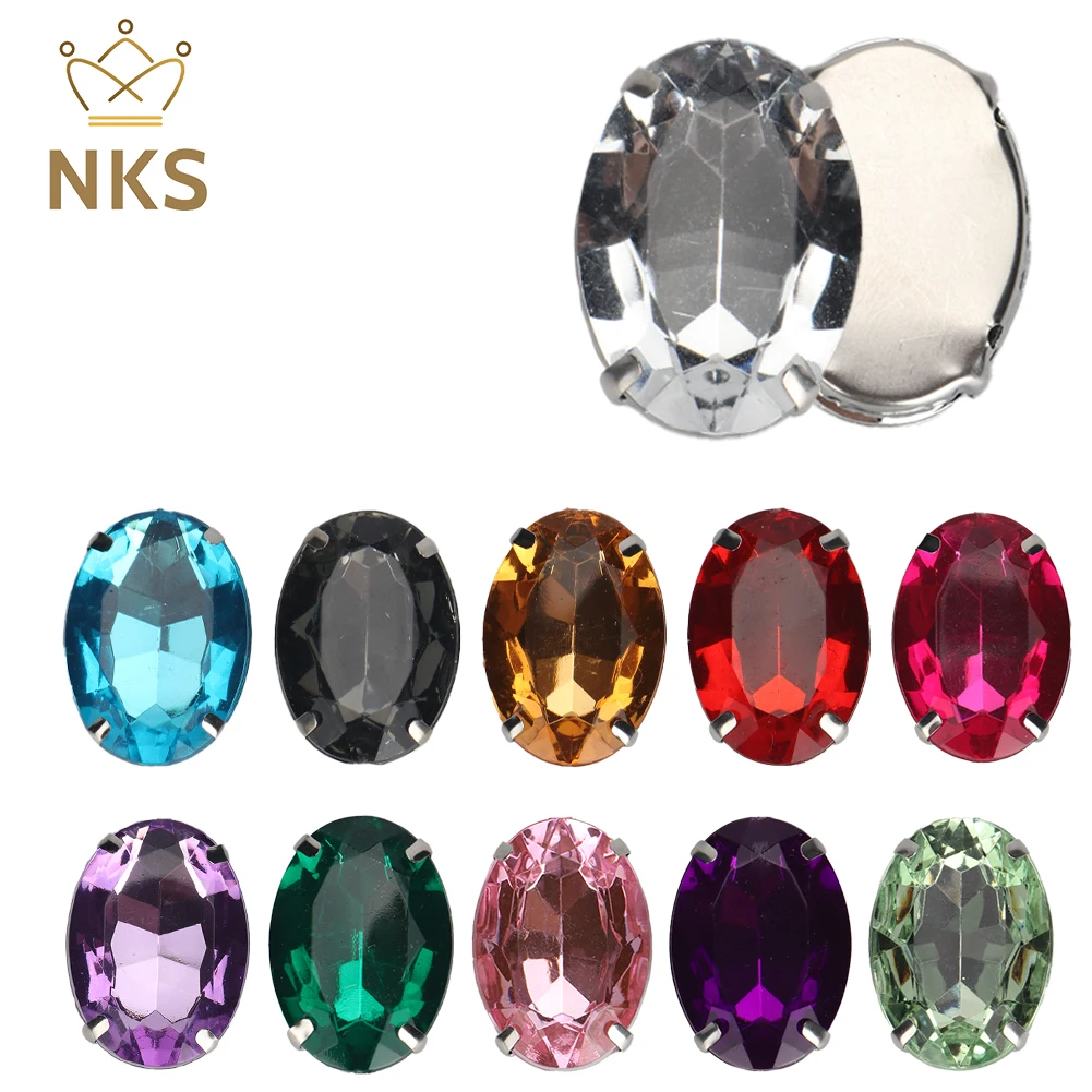 NKS 18x25mm forma ovale cucire su cristallo acrilico pietra argento artiglio strass per abbigliamento decorazione scarpe borse