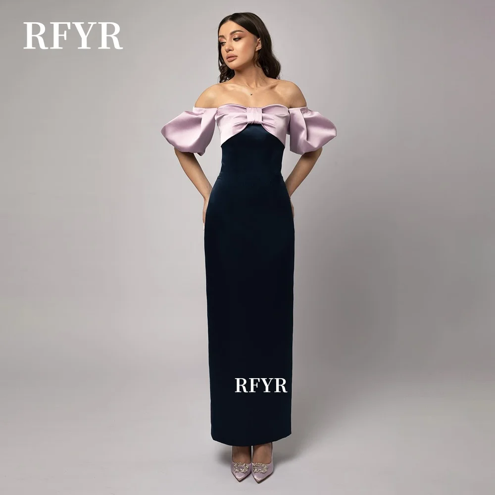

RFYR Off Shoulder Prom Dress Ankle Length Celebrity Gala Dress for Women Satin Evening Dress vestidos de fiesta Customized