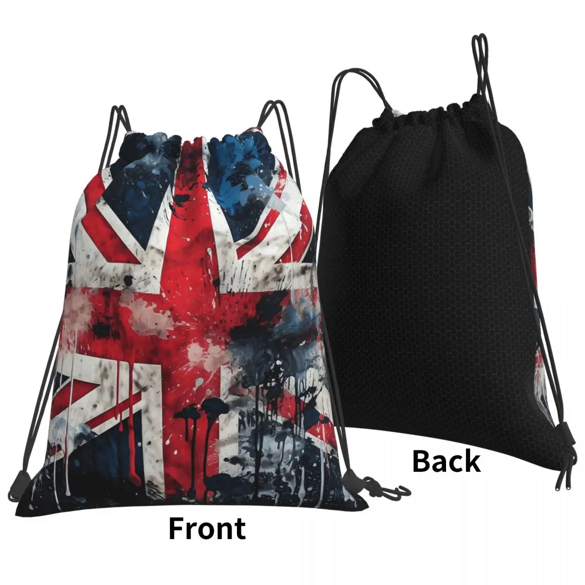 UK Flag Paint Texture Backpacks Multi-function Drawstring Bundle Pocket Shoes Bag Book Bags for Travel School