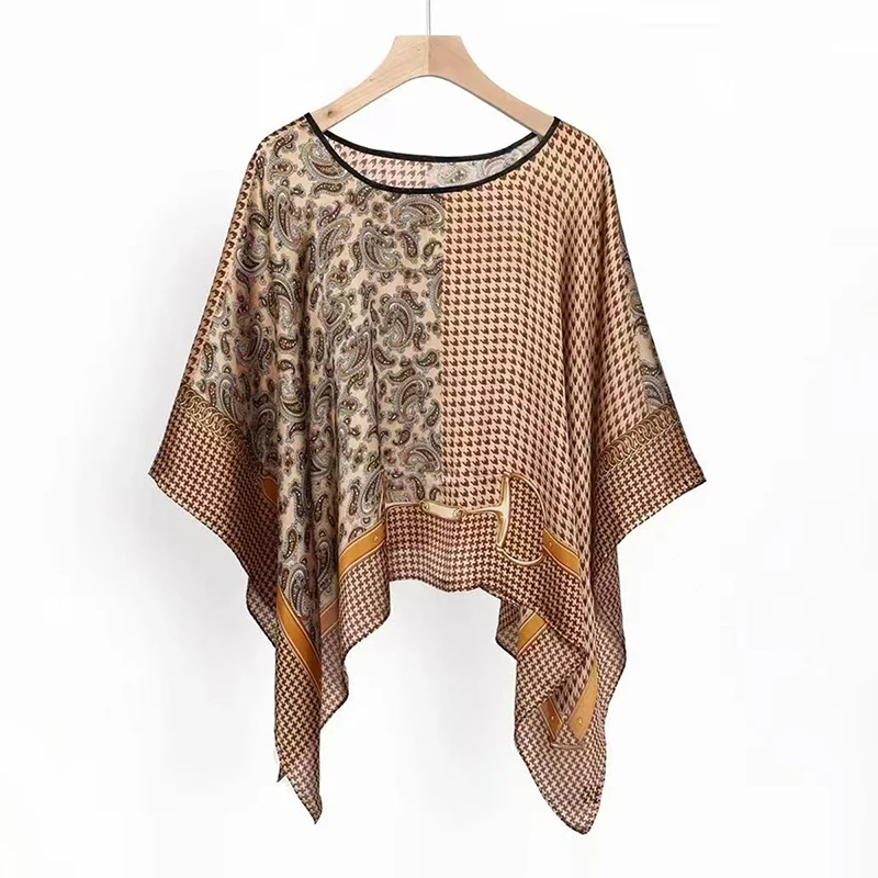 2024 Shawls Summer Beach Sexy Women Fashion Print Chiffon Smock Bikini Cover Up Loose Blouse Sunscreen Comfortable Poncho Hot