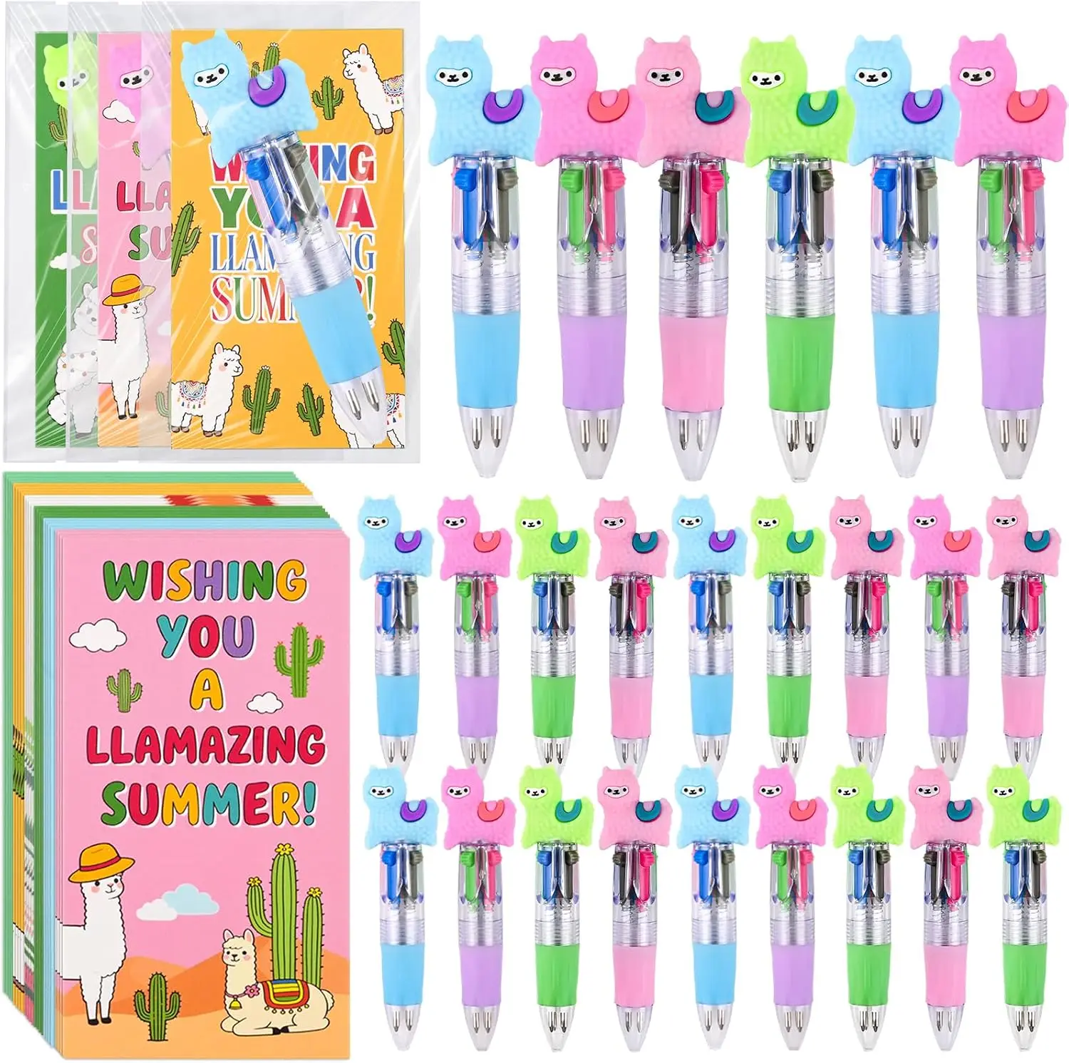 

24 Sets End of the Year Gifts from Teacher Llama 4-in-1 Ballpoint Pens with Positive Cards Student Gift from Teacher Bulk End of Year Gifts for Students Congrats Grad Prizes Goodie Bags Stuffers