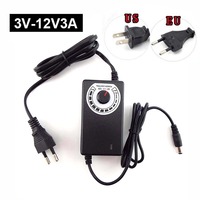 AC100-240V to DC 3V-12V Volt Adjustable Power Supply Adapter 3A 36W charger Universal US EU plug for led Lamp Strip