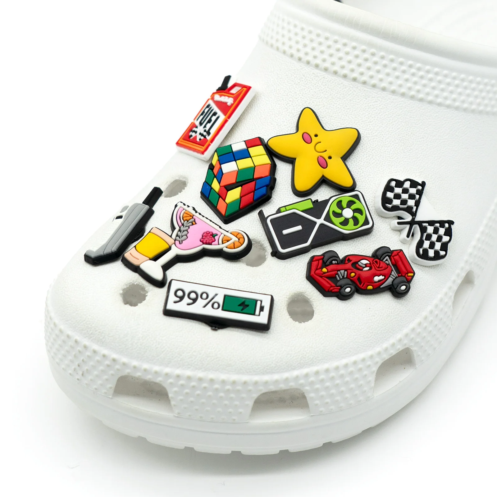 1/24PCS Fashionable Casual Shoe Charms,Racing Headphone Pins for Sandals,Flag Oil Drum Clogs Accessories for Shoe Decoration