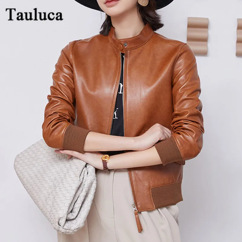 Real Sheepskin Leather Coat Women\'s Genuine Leather Casual Short Motorcycle Baseball Bomber Jacket Women Vintage Top Big Size