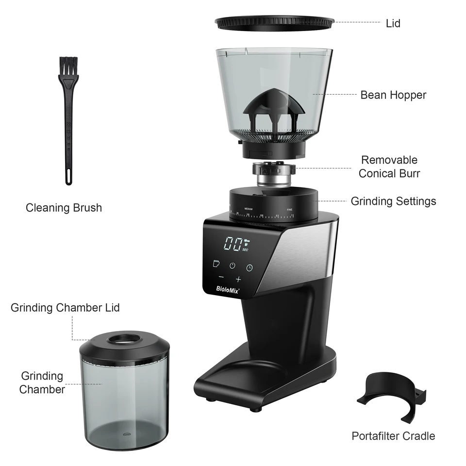 Biolomix-自動電気コーヒーグラインダー,30ギアの自動電気ミル,視覚