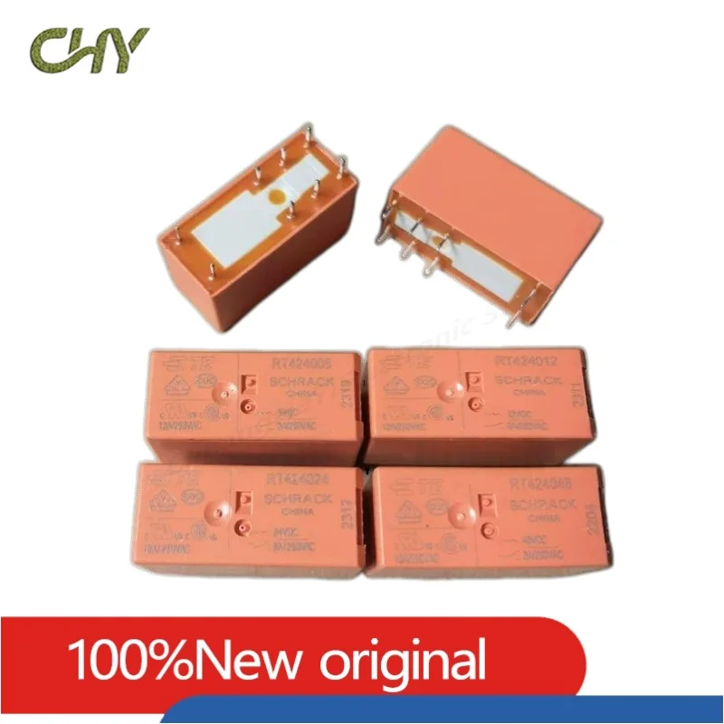 RT424005 RT424024 RT424048 RT2 Series Power Relay DPDT 8A 250VAC PCB Through Hole 8 Pins DC5V DC24V DC48V Relay