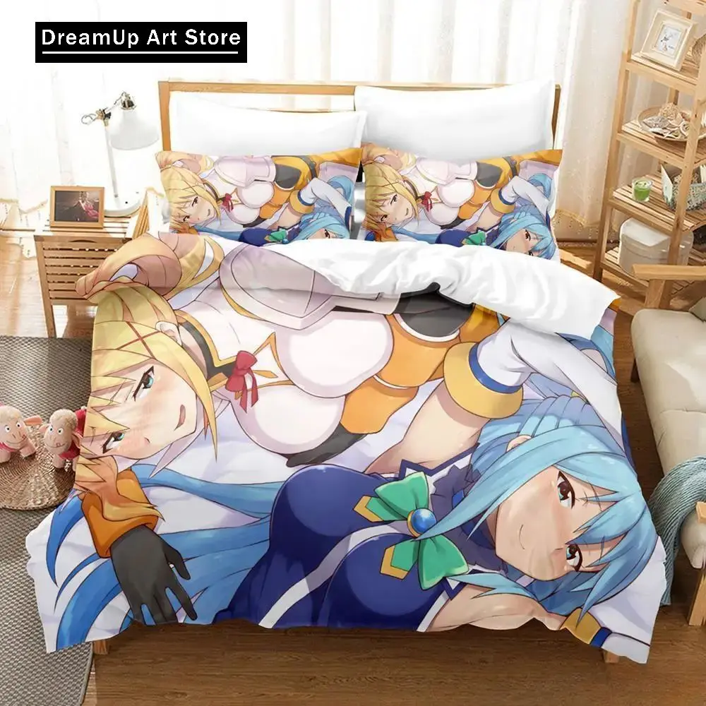 3D Print Fashion Anime KonoSuba Bedding Set Boys Girls Twin Queen Full Size Duvet Cover Pillowcase Bed Adult Bedroom