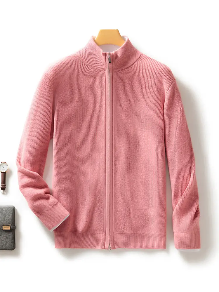 

100% pure wool semi-turtleneck zipper loose knit cashmere bottoming sweater jacket