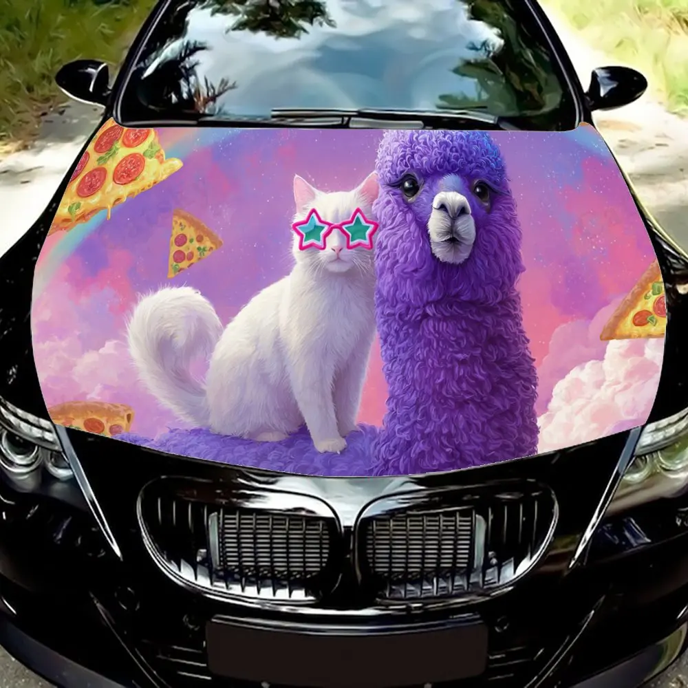 

Cute Cat & Alpaca Pattern car hood stickers, waterproof self-adhesive, scratch resistant, easy to stick, durable car PVC sticker