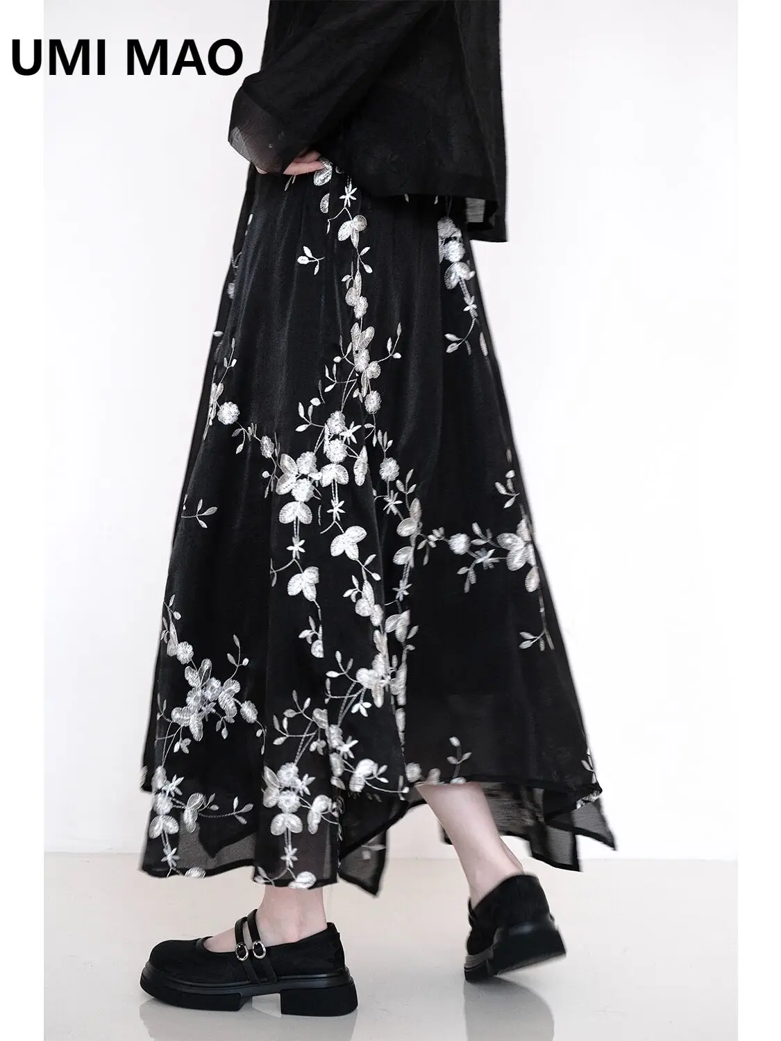 UMI MAO New Chinese Embroidered Irregular Skirt Chinese Style Literary Artistic Vertical Feeling Lightweight Versatile Skirt