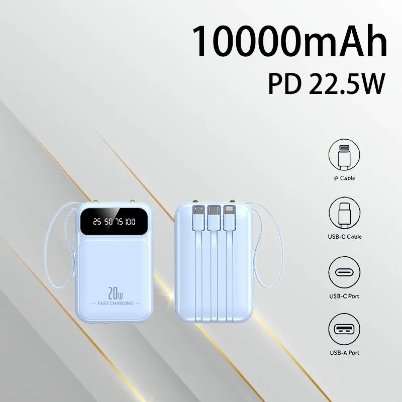 

Built in Cable Mini Power Bank 10000mAh 22.5W Fast Charging Portable Emergency Mobile Power For Outdoor Activities Travel Daily