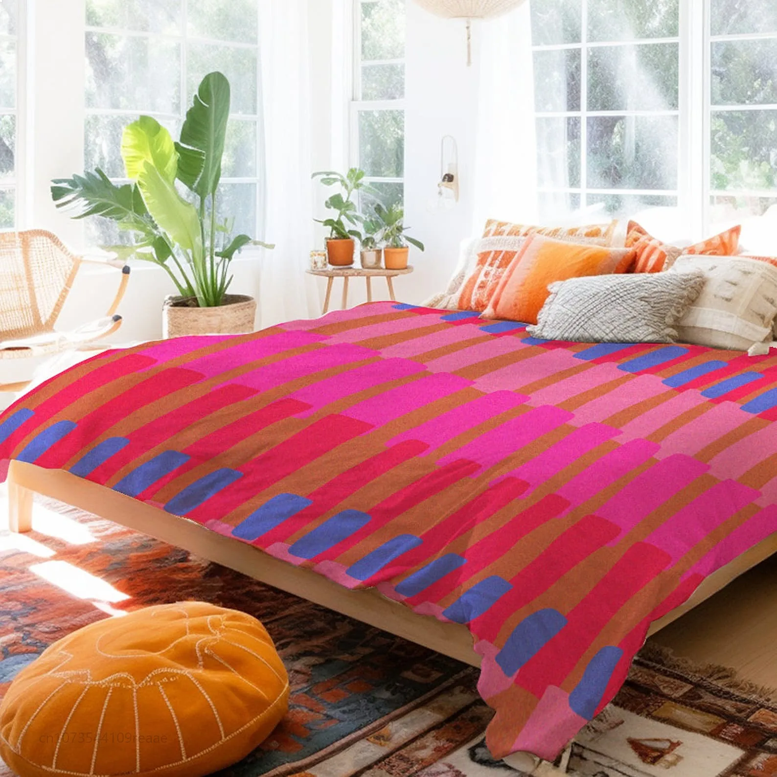 Modern Ethnic Boho Duvet Cover Set Orange Pink Blue Comforter Bedding