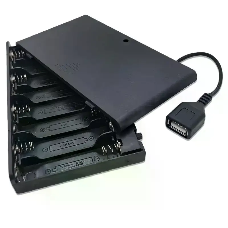 1Pcs USB Mini Power Supply Battery Box With Cover And Switch 8 X AA USB Battery Box For 12V LED Strip Lights